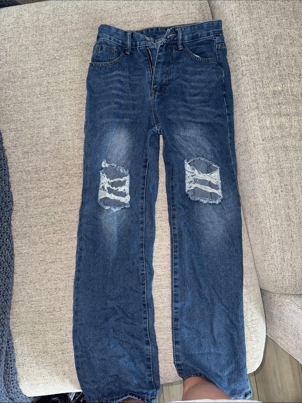 Women Dark Blue Distressed Straight-Leg Jeans